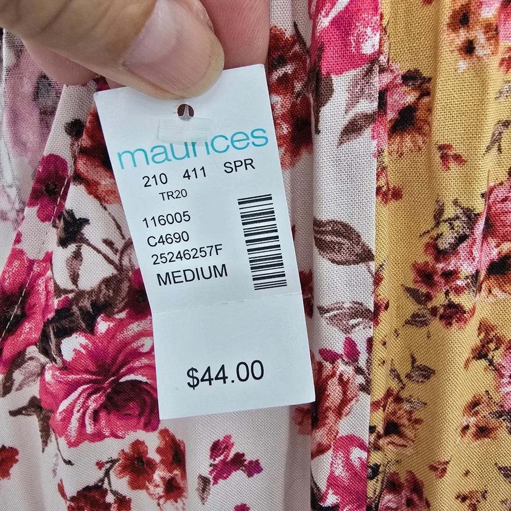 NEW Maurices Pink Mustard Floral Halter Maxi Dress Medium NWT